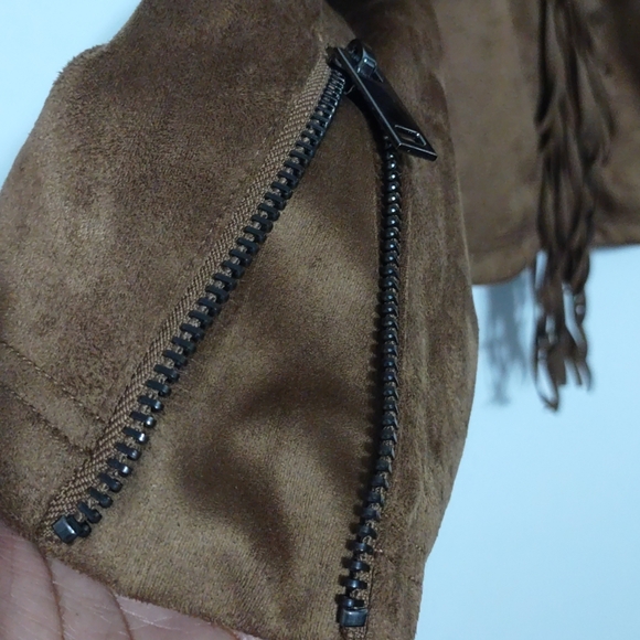 Women's Black Rivet Faux Leather Western Fringed Jacket Long Sleeves Size M - Picture 6 of 12